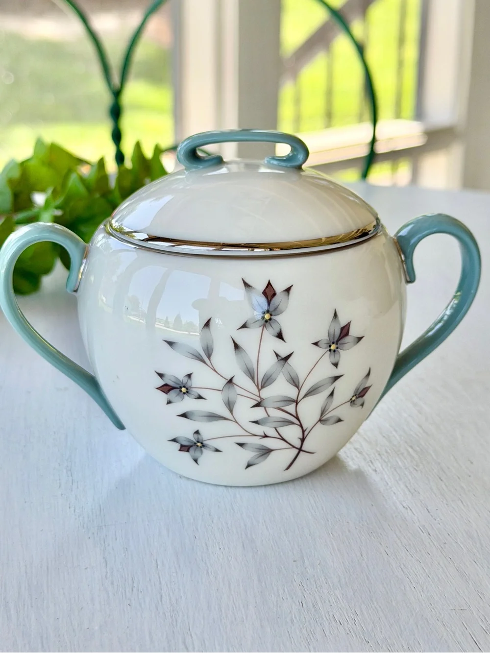 VINTAGE, LENOX, “KINGSLEY”, FINE BONE CHINA, SUGAR BOWL WITH LID & CREAMER.